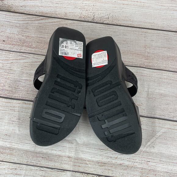 FitFlop Lulu Sequin Slides Womens Size 7 Sandals All Black - Picture 8 of 10